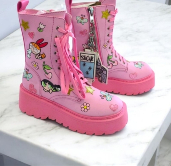 ❤️ Vintage Power Puff Girls Boots Always Sugar & Spice Combat … - Picture 3 of 12